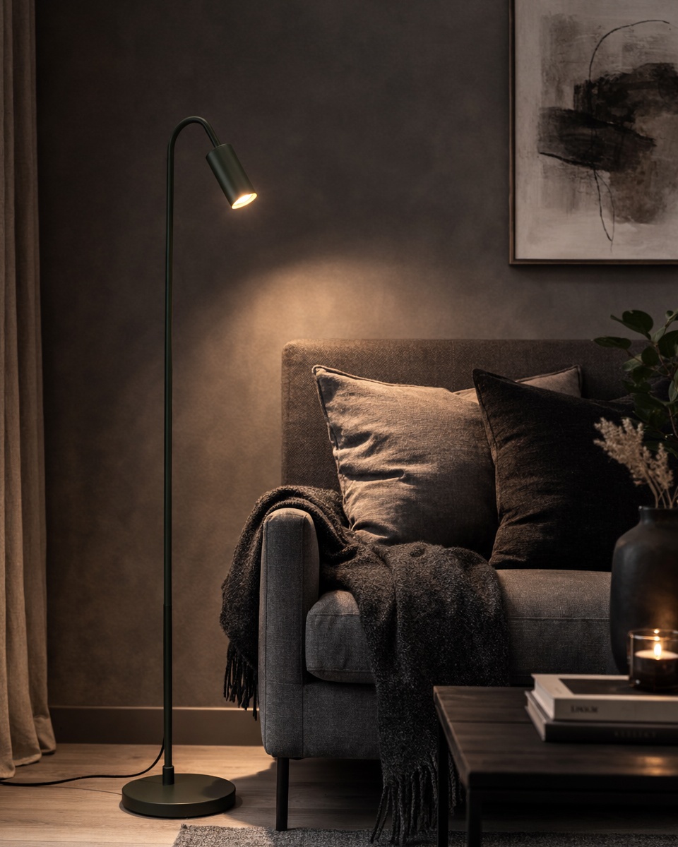 Curve Donkergroen vloerlamp Van By Rydéns - De Curve vloerlamp is een stijlvolle en strakke lamp van metaal met een matte donkergroene afwerking.