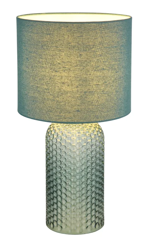 Sofia 50cm Groente tafellamp Van Globo Lighting - Bordslampan Sofia imponerar med sin eleganta kombination av en texturerad glaskropp och en cylindrisk textilsk&auml;rm i lyxig gr&ouml;n ton.