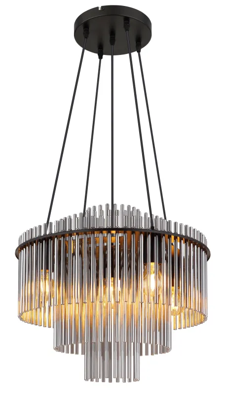 Gorley Ø50 Rookkleurig hanglamp Van Globo Lighting - Med sin runda form och sk&auml;rm av r&ouml;kf&auml;rgade glasstavar skapar den en sofistikerad ljusbild och en st&auml;mningsfull atmosf&auml;r.