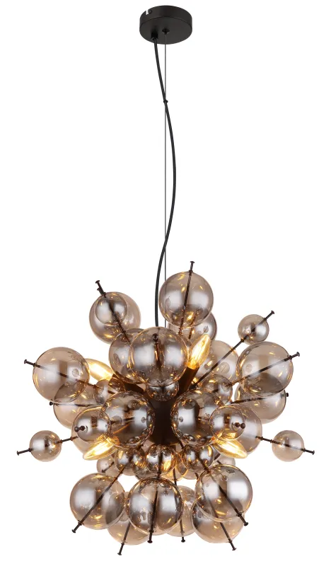 Udo Ø55 Rookkleurig hanglamp Van Globo Lighting - Dess unika design imponerar med en rund form d&auml;r eleganta metallst&auml;nger sammanl&auml;nkas med dekorativa kulor i olika storlekar.