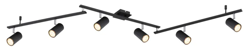 Robby 6 Zwart spot Van Globo Lighting - Den best&aring;r av tre metallst&auml;nger, var och en utrustad med tv&aring; vridbara GU10-socklar med metallfinish.