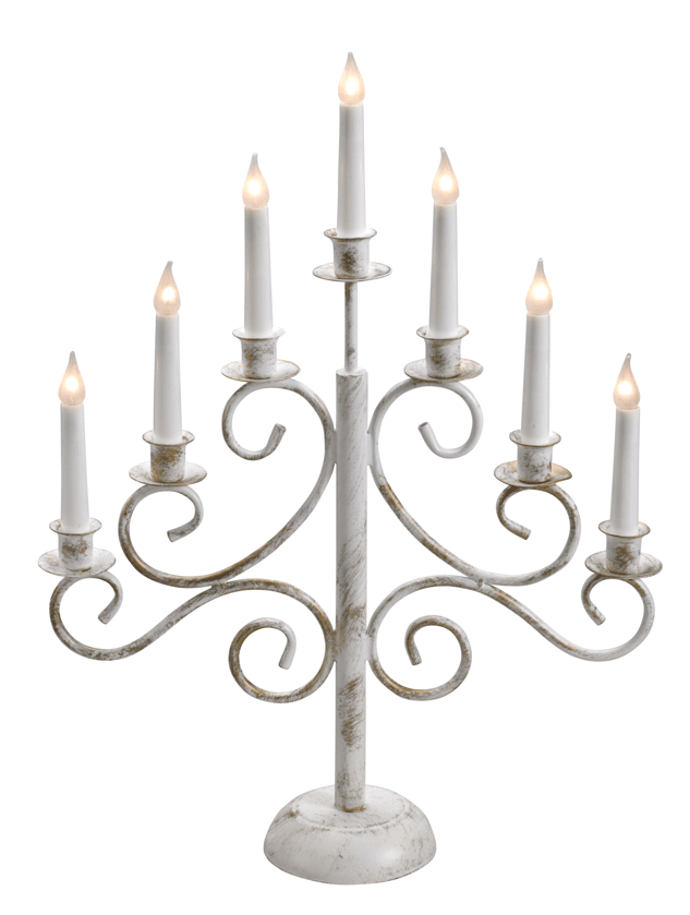Smide 7 Wit Van Pixie Design - Een elegante en rustieke kandelaar van smeedijzer met zeven armen, in een stijlvolle combinatie van wit en antiek goud.