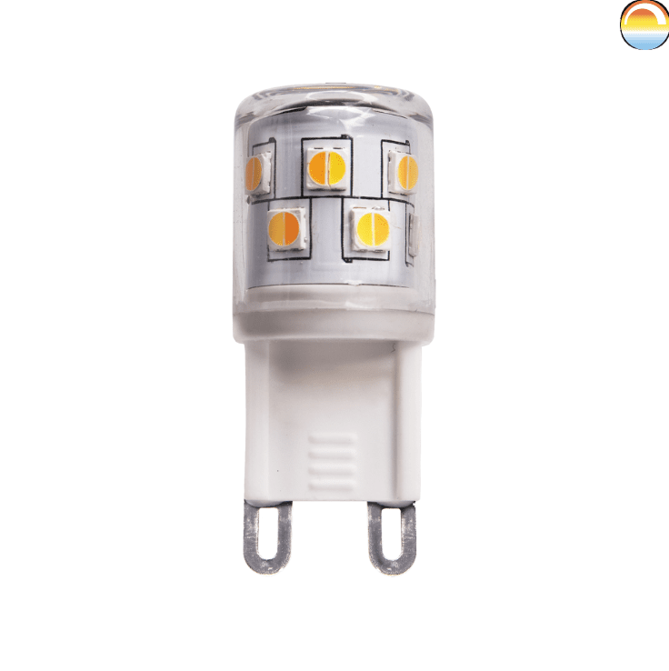 LED G9 MINI 2,5W 2200-3000K dim to warm Van Unison - LED G9 MINI 2,5W 2200-3000K dimmen naar warmDe nieuwe G9 dimmen naar warm van Unison kan worden gedimd met een dimmer om de kleurtemperatuur aan te passen van 2200-3000K.