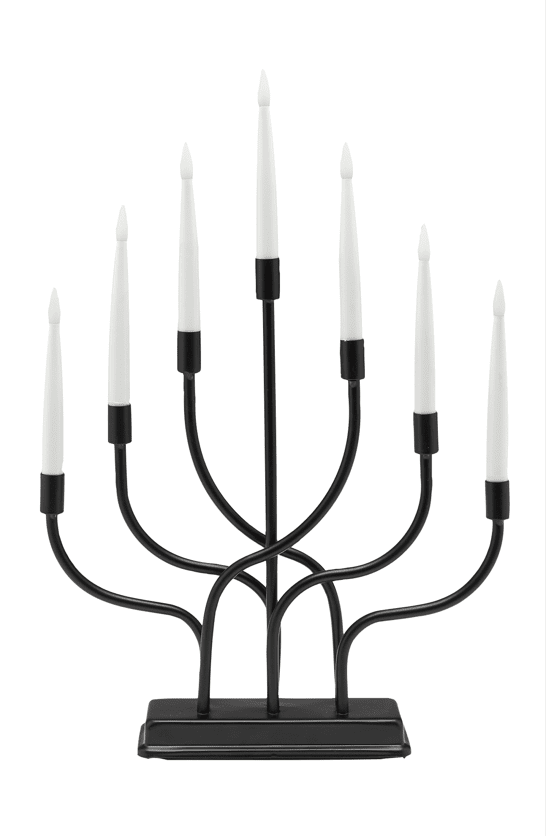 Stina Zwart Van Pixie Design - Een elegante kandelaar op batterijen in een zwart design met zeven armen.