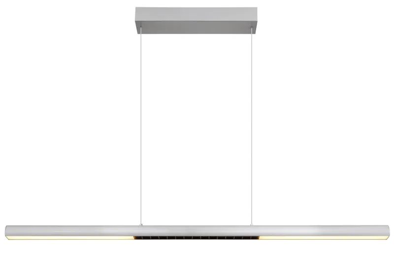 Cody 120cm Staal hanglamp Van Globo Lighting - Lampan &auml;r tillverkad av borstat aluminium som ger ett elegant och tidl&ouml;st uttryck som smidigt sm&auml;lter in i olika inredningsstilar, perfekt f&ouml;r stora matbord eller k&ouml;ks&ouml;ar.