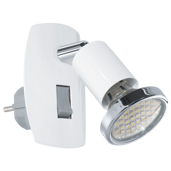 Mini 4 Wit leeslamp Van Eglo - Er zit een stekker aan de achterkant van de lamp, waardoor de lamp direct in het stopcontact in de muur gestoken kan worden.
