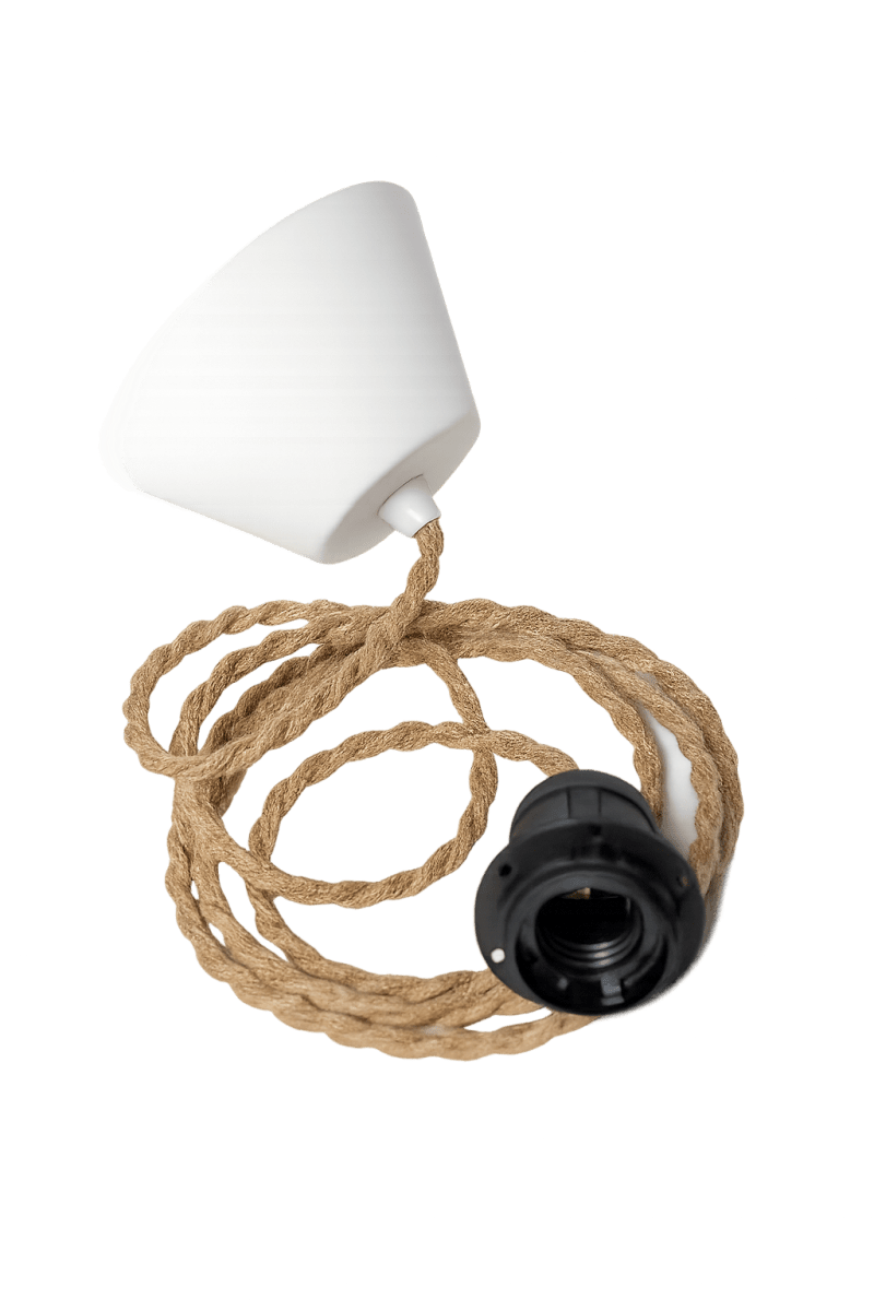 Plafondophanging textiel 2m Verdraaide natuur Van Alde & Lind - De kleur "nature" is neutraal en past op alle plafondlampenkappen, ongeacht de kleur.