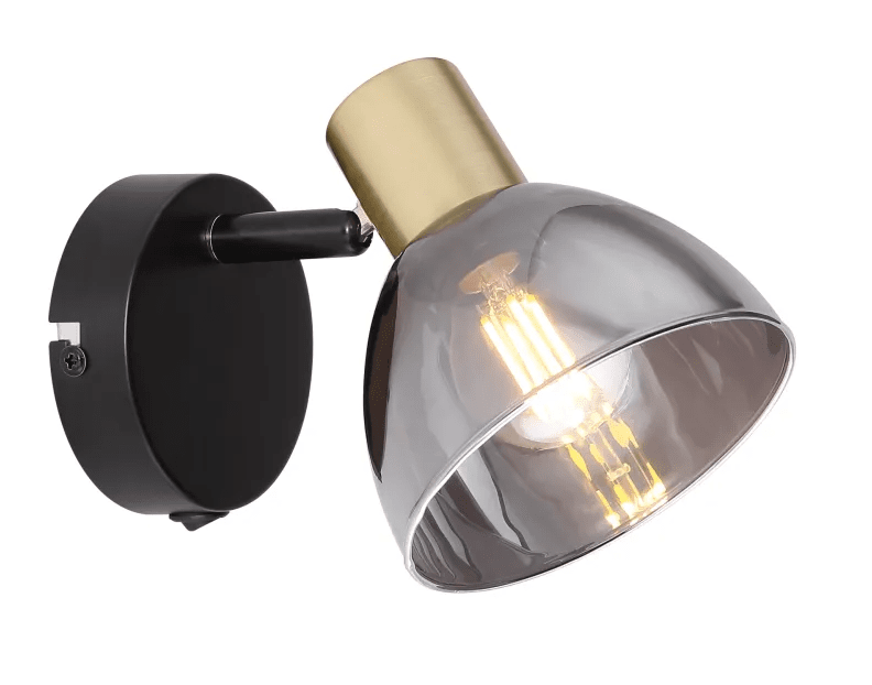 Jay 12cm Zwart leeslamp Van Globo Lighting - De lamp combineert zwart metaal, een matte afwerking en rookglas voor een verfijnde look die past in zowel de woonkamer als de slaapkamer of hal.