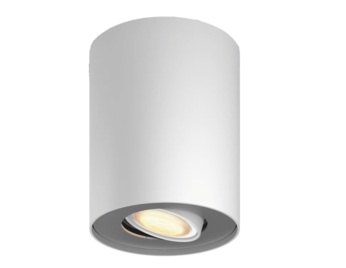 Pillar Hue Wit spot Van Philips - U kunt kiezen uit warme tot koele witte tinten en de lamp bedienen via de Bluetooth-app of de meegeleverde dimknop.