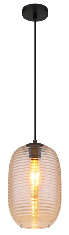 Jefrey Ø20 Amber hanglamp Van Globo Lighting - Denna eleganta taklampa &auml;r utrustad med en rund glaskupa i varm b&auml;rnstensf&auml;rg.
