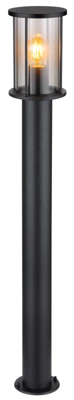 Gracey 100cm Zwart lichtpaaltjes Van Globo Lighting - Gracey &auml;r en pollare i stilren design, tillverkad av mattsvart rostfritt st&aring;l och har en r&ouml;kf&auml;rgad glassk&auml;rm.