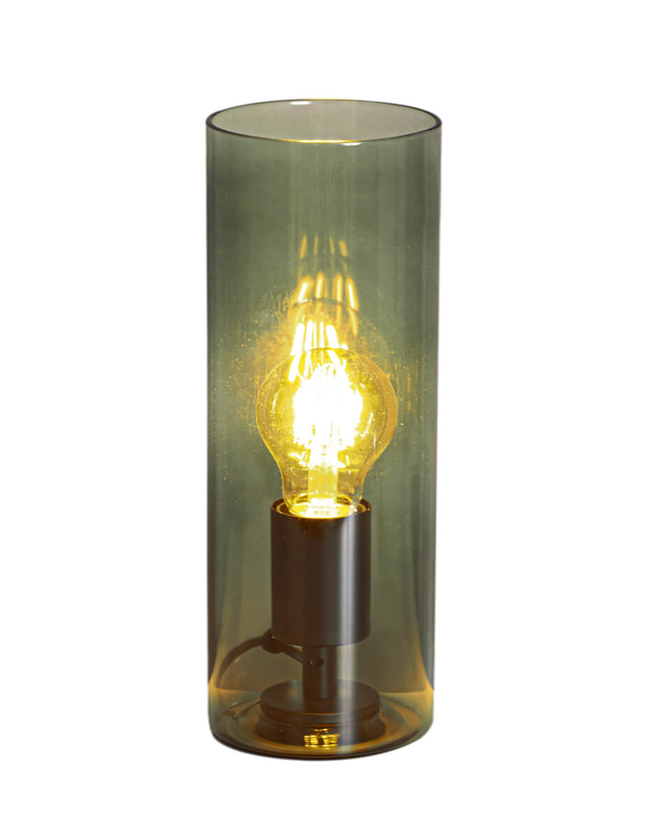 Flake 30cm Groente tafellamp Van By Rydéns - Met zijn elegante cilindervormige glas en de beschikbaarheid in trendy kleuren zoals donker amber en groen, maar ook wit, is Flake de perfecte lamp om stijl en sfeer te cre&euml;ren in uw huis.