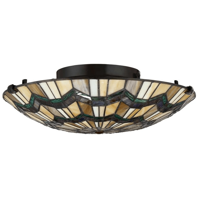 Alscott Ø42 Veelkleurig Van Elstead Lighting - De prachtige lampenkap is kunstig gerangschikt en heeft een subtiel groen streepjesaccent, wat een verfijnde toets toevoegt.