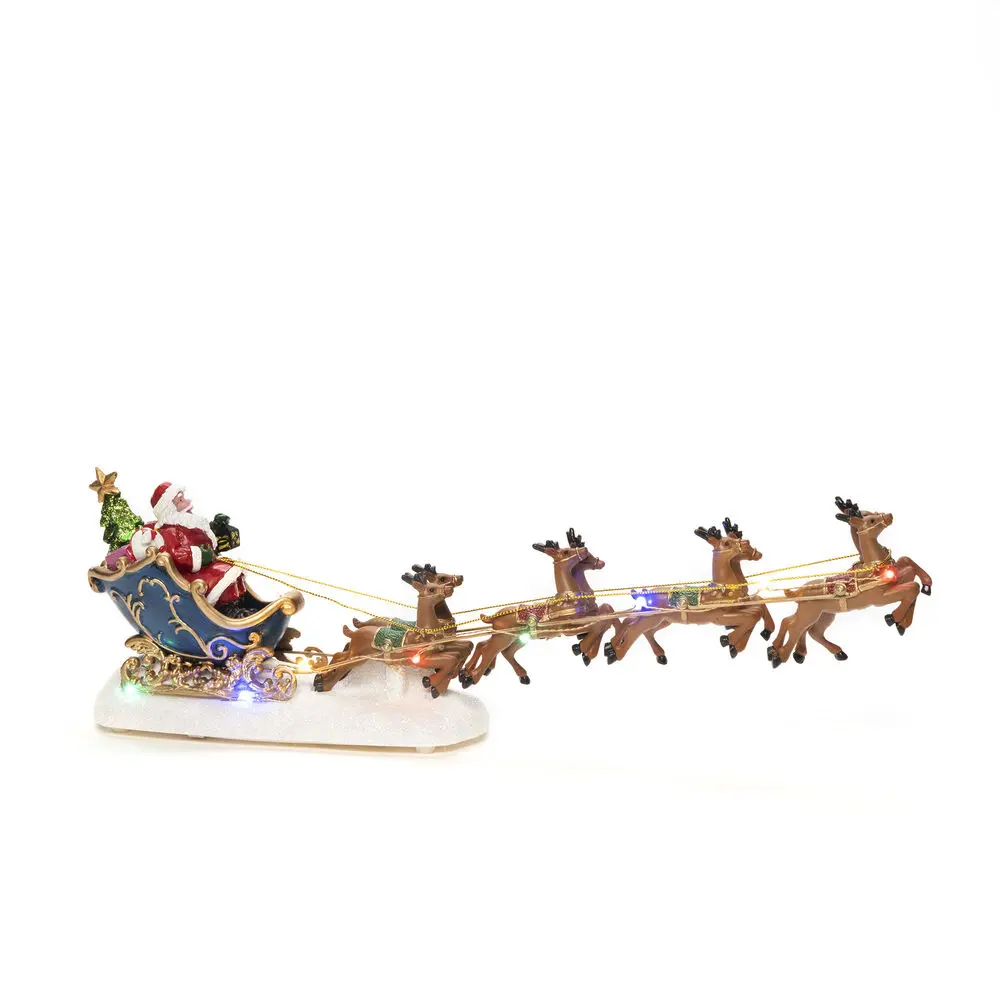 Kerstman Met Rendieren 14cm Veelkleurig Van Konstsmide - Elegante kerstversiering met de Kerstman in een slee en rendier, verlicht door kleurrijke LED-lampjes.