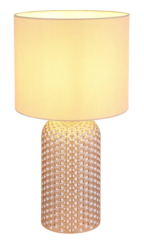 Sofia 50cm Champagne tafellamp Van Globo Lighting - Bordslampan Sofia imponerar med sin eleganta kombination av en texturerad glaskropp och en cylindrisk textilsk&auml;rm i lyxig champagneton.