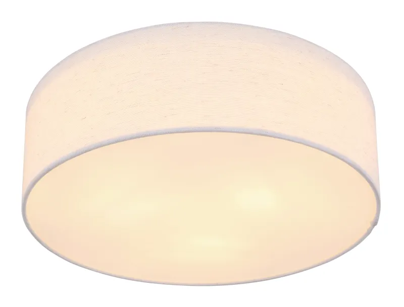 Ava Ø44 Wit plafondlamp Van Globo Lighting - Den vackra sk&auml;rmen kl&auml;dd i vackert sandf&auml;rgat textil, vilket g&ouml;r lampan l&auml;tt att kombinera med olika inredningsstilar.