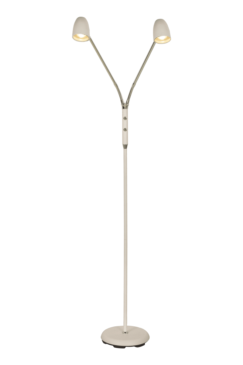 Sandnes 2 Wit vloerlamp Van Aneta Lighting - Met twee flexibele armen is deze lamp perfect als leeslamp en heeft twee aparte aan/uit-schakelaars met ingebouwde dimmer, waarmee u de helderheid naar wens kunt aanpassen.