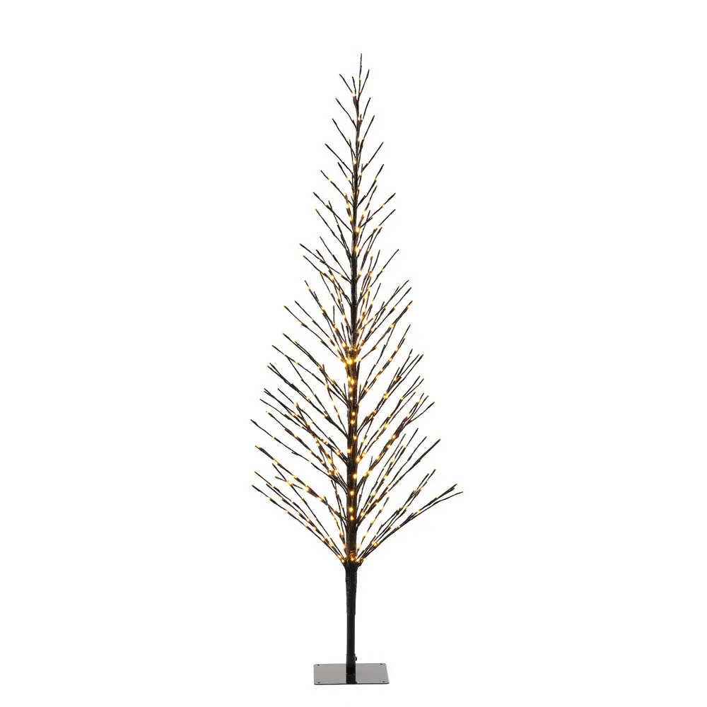 Zwart Hout 210cm Zwart Van Konstsmide - Een elegante, zwarte decoratieve boom die de winter verlicht met 504 warme, amberkleurige LED-lampjes met een vast en vuurvliegeffect.