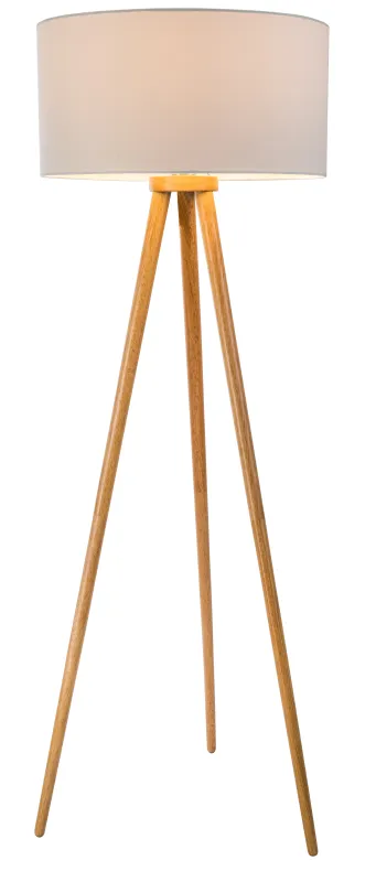 Stabilo Natuur vloerlamp Van Globo Lighting - &nbsp;Den stilrena stommen i brunt tr&auml; tillsammans med den vita textilsk&auml;rmen skapar en harmonisk och tidl&ouml;s look som sm&auml;lter in i b&aring;de klassiska och moderna interi&ouml;rer.