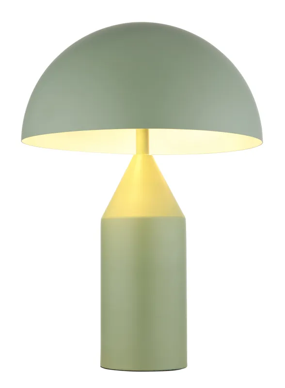 Atoma 40cm Groente tafellamp Van Globo Lighting - Sk&auml;rmen i matt, d&aring;v gr&ouml;n f&auml;rg och vitt skapar en harmonisk kontrast och ger en behaglig ljusspridning.
