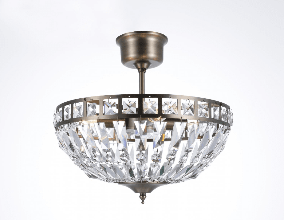 Flores Ø35 Antiek messing kristal Van Norrsken Design - De Flores plafondlamp in antiek messing is een elegante en verfijnde lichtbron die elke kamer verfraait met zijn moderne design en exclusieve details.