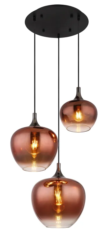 Maxy Ø48 Koper hanglamp Van Globo Lighting - Den mattsvarta och krompl&auml;terade metallstommen ger lampan en modern och sofistikerad look, medan de kopparf&auml;rgade glaskuporna med en klar och tonad gradient skapar en unik ljusupplevelse.