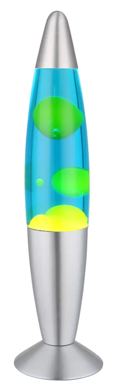Etna Zilver kinderlamp Van Globo Lighting - Etna &auml;r en fascinerande lavalampa med bl&aring; v&auml;tska och gult vax som sm&auml;lter l&aring;ngsamt och skapar hypnotiska ljuseffekter.