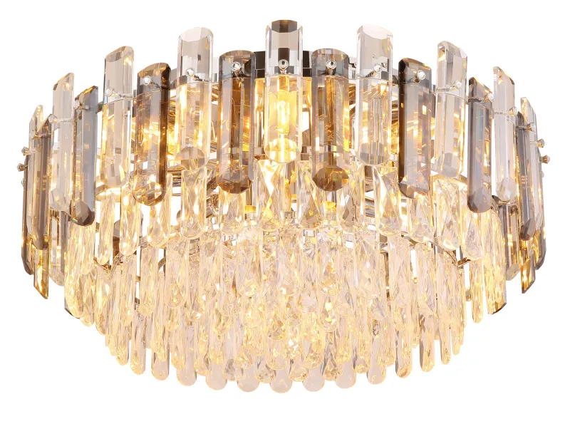 Orgina Ø55 Rookkleurig plafondlamp Van Globo Lighting - Plafonden Orgina tillf&ouml;r rummet en lyxig k&auml;nsla med gnistrande kristaller och r&ouml;kf&auml;rgade glasstavar.