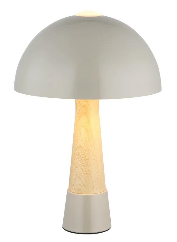 Paulin 36cm Grijs tafellamp Van Globo Lighting - Den runda kroppen i matt gr&aring; metall med tr&auml;look ger ett stilfullt och naturligt uttryck samtidigt som den &auml;r h&aring;llbar och l&auml;tt att reng&ouml;ra.