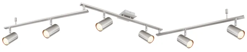 Robby 6 Nikkel spot Van Globo Lighting - Den best&aring;r av tre metallst&auml;nger, var och en utrustad med tv&aring; vridbara GU10-socklar med metallfinish.