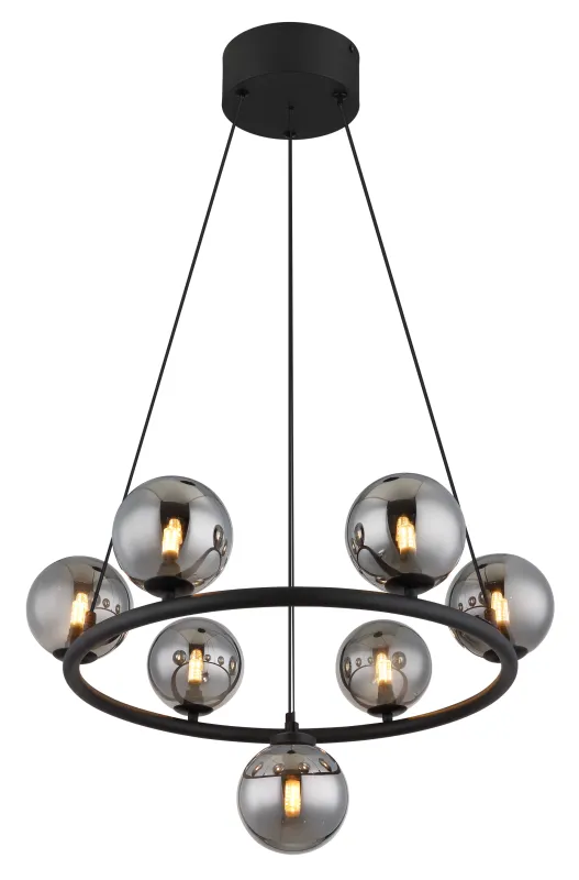 Riha Ø60 Rookkleurig hanglamp Van Globo Lighting - Lampan &auml;r av mattsvart metall och ger ditt hem en lyxig och inbjudande atmosf&auml;r.