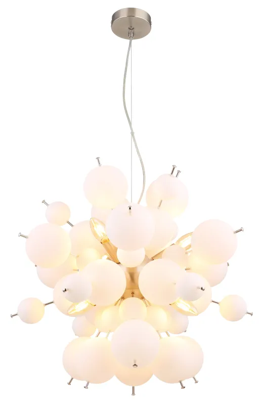 Udo Ø55 Wit hanglamp Van Globo Lighting - Dess unika design imponerar med en rund form d&auml;r eleganta metallst&auml;nger sammanl&auml;nkas med dekorativa kulor i olika storlekar.