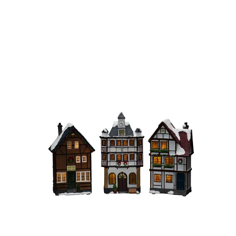 3 Kleine Huisjes Bruin Van Konstsmide - B/O 3 klein; Huis, winters huis met 6 amberkleurige LED-lampjes die een sfeervol licht verspreiden.