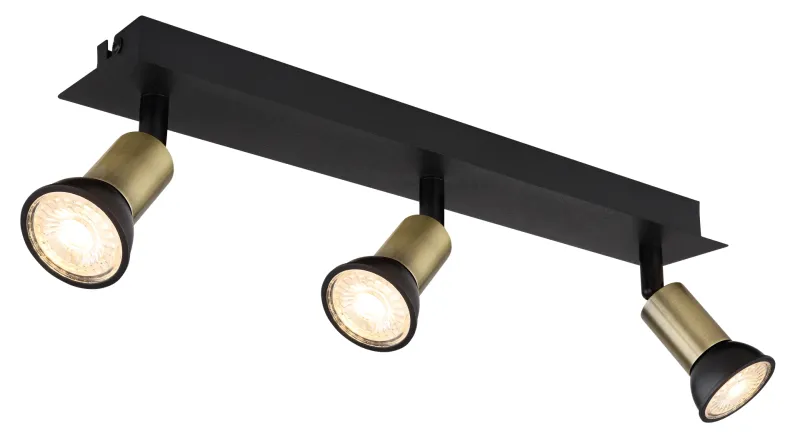 Drew 3 Goud spot Van Globo Lighting - Drew &auml;r en stilren takspotlight som imponerar med sin design i mattsvart och guld.