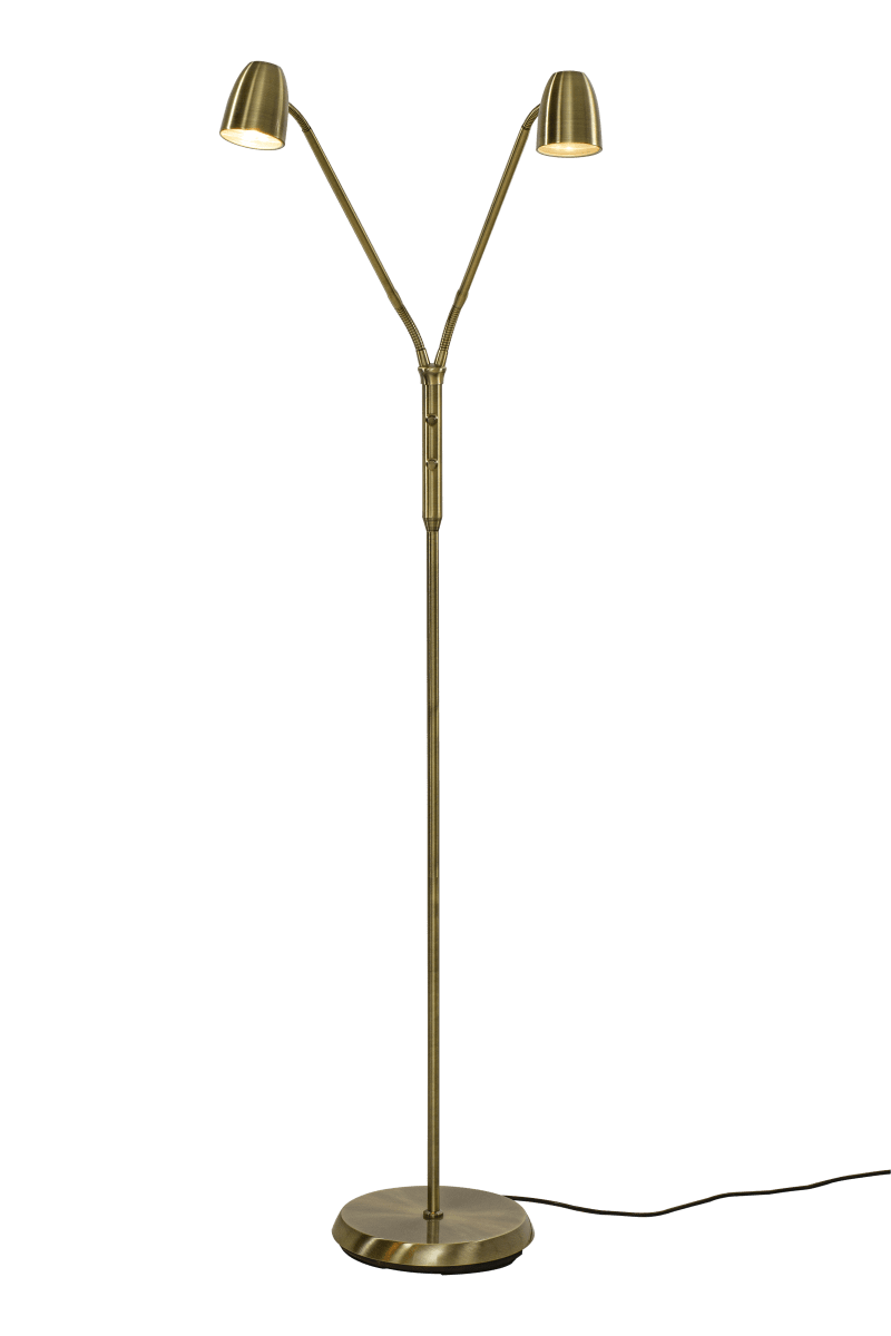 Sandnes 2 Antiek messing vloerlamp Van Aneta Lighting - Wordt geleverd met een 2 meter lang snoer en stekker.