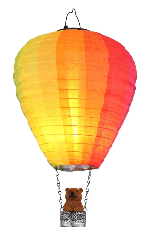 Balloon Veelkleurig solarlamp Van Globo Lighting - Skapa en lekfull k&auml;nsla i tr&auml;dg&aring;rden med Balloon, en solcellsdriven dekoration inspirerad av en luftballong med en bj&ouml;rn i korgen.