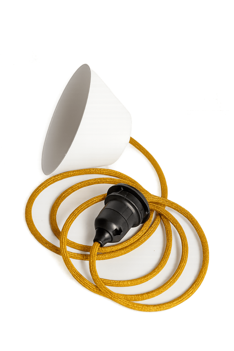 Plafondophanging textiel 2m Honing Van Alde & Lind - Een plafondlamp met een met textiel bekleed snoer, ontworpen voor de plafondlampenkappen van Alde&amp;Lind met E27-fitting.