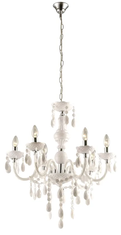 Cuimbra Ø65 Wit kristal Van Globo Lighting - Dess krom- och vitf&auml;rgade yta tillsammans med h&auml;ngande kristaller skapar ett sofistikerat uttryck.