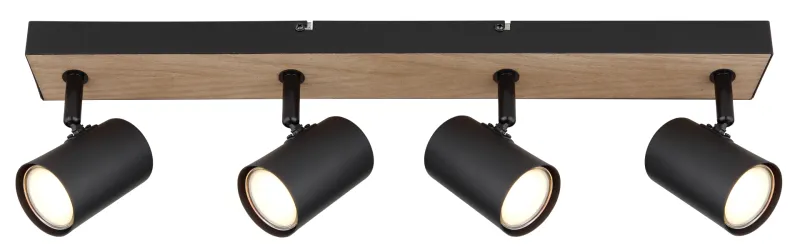 Robby 4 Natuur spot Van Globo Lighting - Robby &auml;r en&nbsp;stilren&nbsp;takspotlight som imponerar med sin eleganta design i mattsvart metall och MDF i tr&auml;-look.