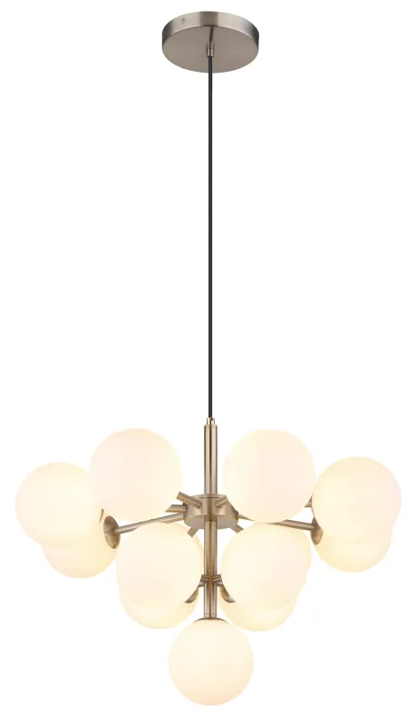 Grappy Ø56 Nikkel hanglamp Van Globo Lighting - Grappy taklampa blir en stilfull och lyxig detalj i varje rum med sin glamor&ouml;sa design och de 13st opalf&auml;rgade&nbsp;glaskulorna.
