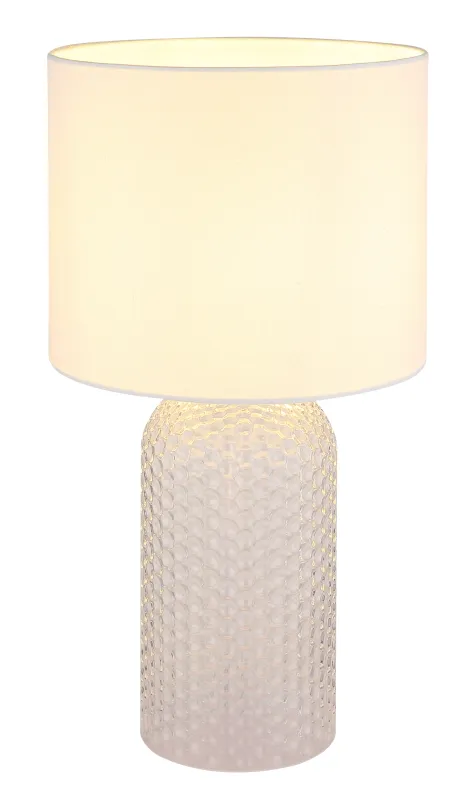Sofia 50cm Wit tafellamp Van Globo Lighting - Bordslampan Sofia imponerar med sin eleganta kombination av en texturerad glaskropp och en cylindrisk textilsk&auml;rm.