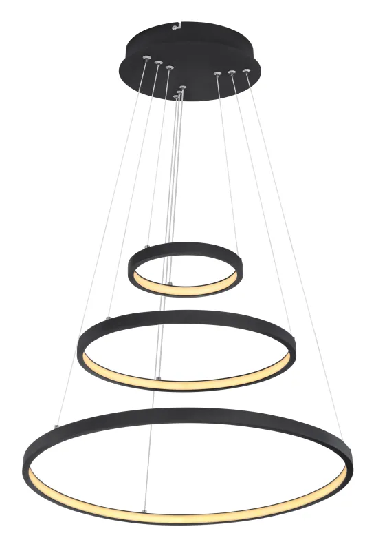 Ralph Ø50 Zwart hanglamp Van Globo Lighting - Designad med tre ringar och en h&ouml;jd p&aring; 120 cm, ger den ett unikt och stilrent uttryck.