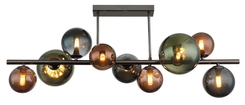 Riha 87cm Veelkleurig plafondlamp Van Globo Lighting - Glaskuporna i brons, gr&ouml;nt och petrol ger lampan en unik karakt&auml;r och eleganta f&auml;rginslag som kompletterar modern inredning.