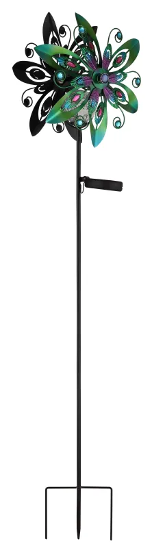Wind Groente solarlamp Van Globo Lighting - De dekorativa bladen roterar med vinden och skapar en vacker r&ouml;relse, medan den inbyggda solcellsbelysningen lyser upp i m&ouml;rkret f&ouml;r en magisk effekt.