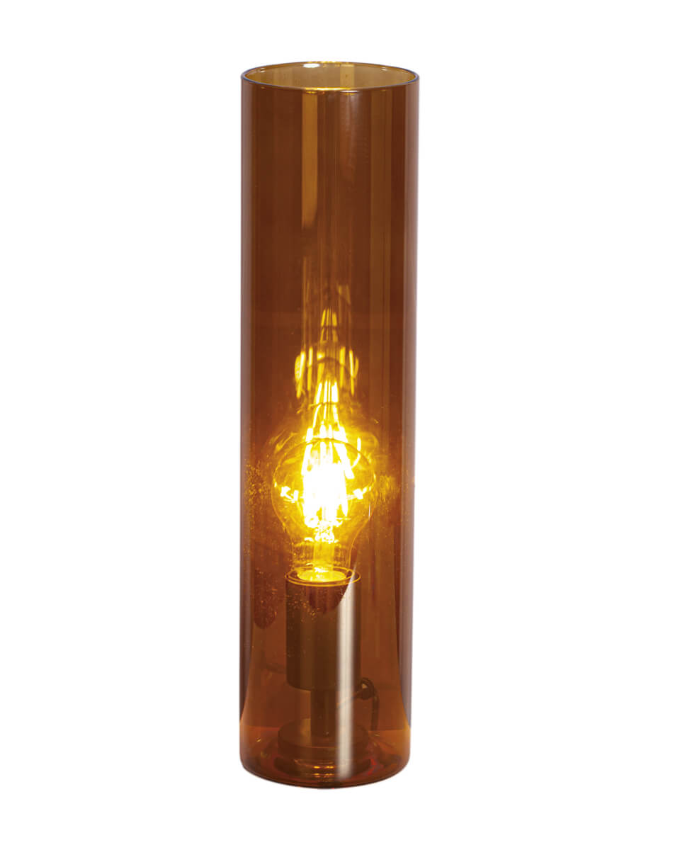 Flake 40cm Amber tafellamp Van By Rydéns - Met zijn elegante cilindervormige glas en de beschikbaarheid in trendy kleuren zoals donker amber, wit en groen, is Flake de perfecte lamp om stijl en sfeer te cre&euml;ren in uw huis.