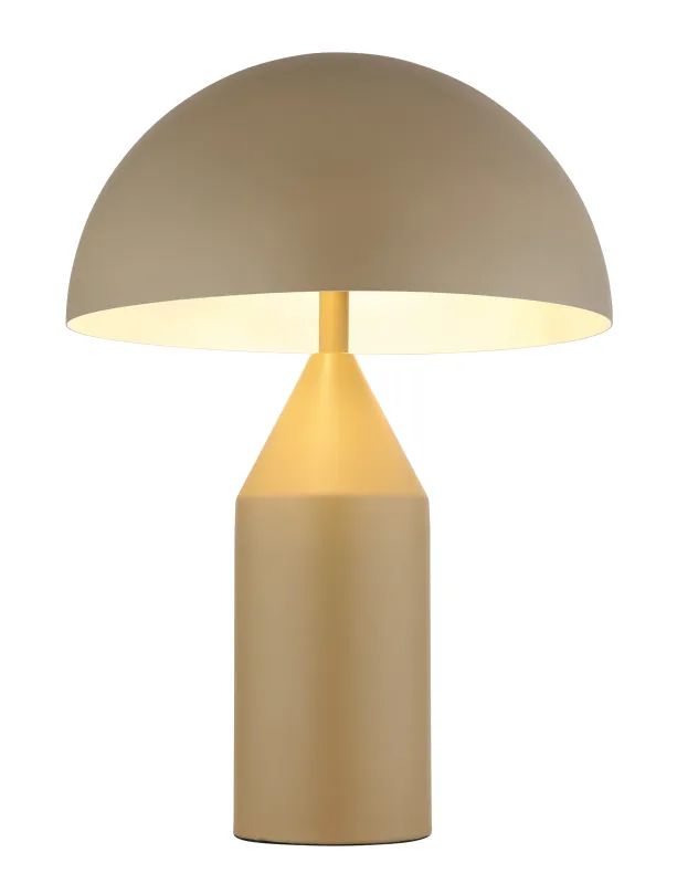 Atoma 40cm Zand tafellamp Van Globo Lighting - Sk&auml;rmen i matt, sandf&auml;rg och vitt skapar en harmonisk kontrast och ger en behaglig ljusspridning.