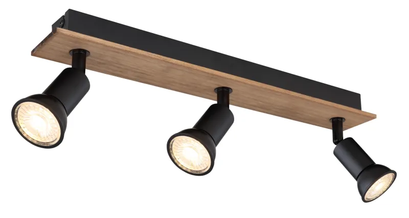 Drew 3 Natuur spot Van Globo Lighting - Drew &auml;r en stilren takspotlight som imponerar med sin design i svart metall och m&ouml;rkt tr&auml;.