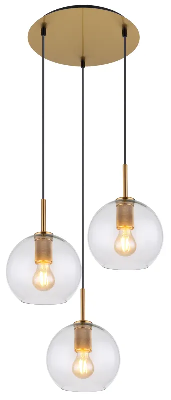 Adara Ø47 Goud hanglamp Van Globo Lighting - De tre glasgloberna h&auml;nger i justerbara rep och kan anpassas i h&ouml;jd upp till 1,2 meter, vilket ger flexibilitet i belysningen.