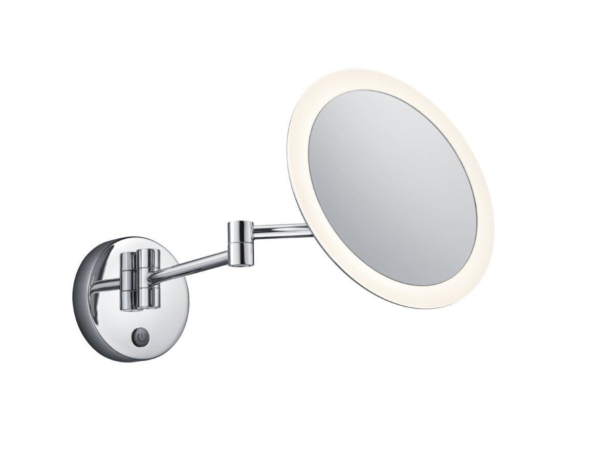 View Ø20 Chroom badkamerlamp Van Trio Lighting - Ervaar perfecte functionaliteit en stijl met de View LED-wandspiegel - een elegante ronde spiegel met geïntegreerde verlichting en een chromen afwerking die in elke badkamer past.