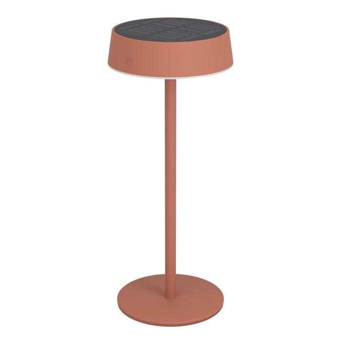 Simeri 30cm ROOD solarlamp Van Eglo - De lamp laadt u eenvoudig op via het zonnepaneel of de meegeleverde USB-kabel en beschikt over een touchdimmer met drie helderheidsniveaus, waarmee u de verlichting naar wens kunt aanpassen.
